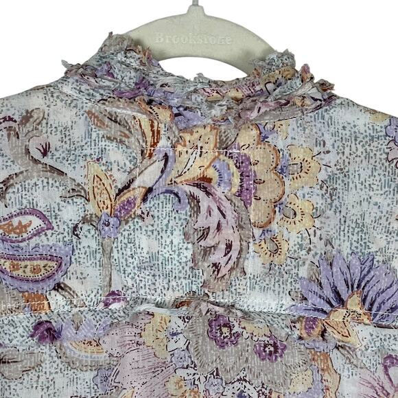 Cino Ruffle Front Blouse Floral Print Button Down Velvet Tie Size L - Picture 9 of 14